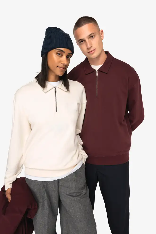 Eco-certified unisex 1/4 zip sweatshirt GOTS Opifix