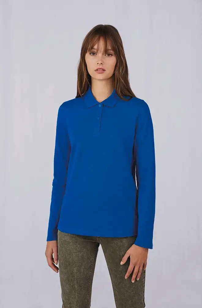 Women's Long-Sleeve Polo Shirt 100% Cotton