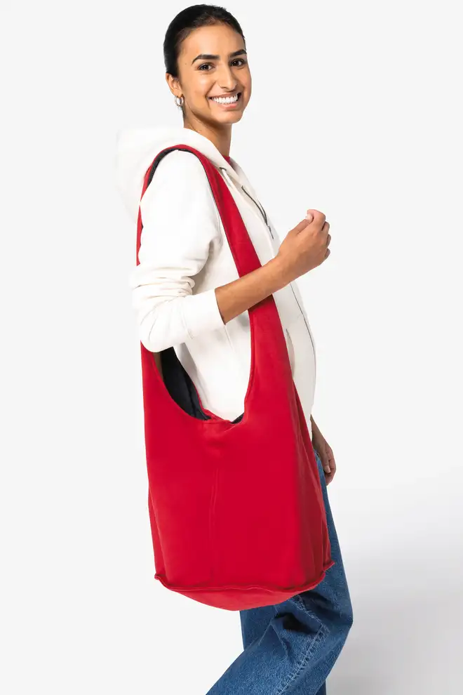 Sustainable fleece crossbody bag customizable for corporate gifting