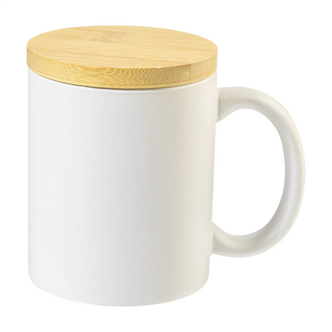 370ml Ceramic Mug Bamboo Lid Corporate Gift