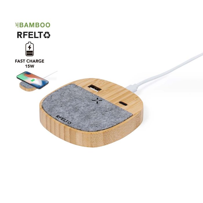 Bamboo RPET Wireless Charger Custom Branded