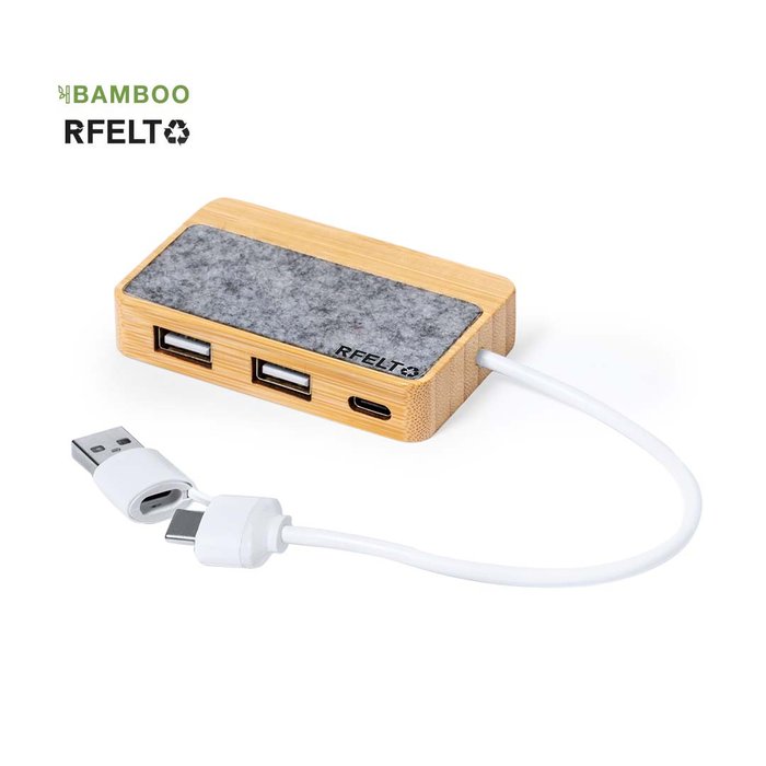 Porta USB Barney in Bambù e Feltro RPET