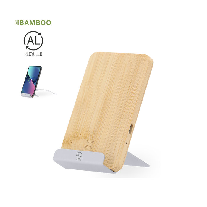15W Wireless Charger Bamboo Recycled Aluminum Stand Opifix